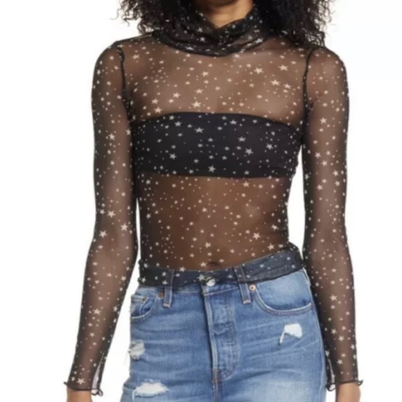 la la land Tops - La La Land sheer black long sleeve star print blouse - NWT - Medium